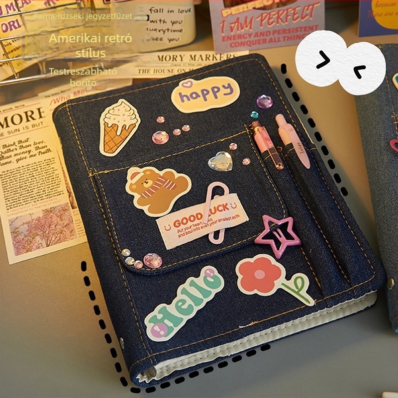 Denim borítású notesz, oldalsó kötés, tolltartó/ceruzatartó, Dowling papír 100 g/m², stílus 23169906718