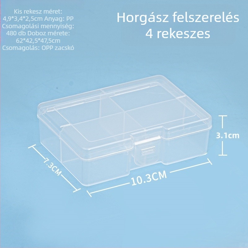 PP műanyag asztali tároló doboz osztókkal és fedéllel, porálló, 2-6 rekesz, 1 L kapacitás