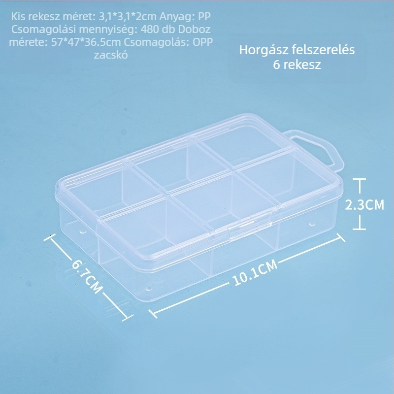 PP műanyag asztali tároló doboz osztókkal és fedéllel, porálló, 2-6 rekesz, 1 L kapacitás