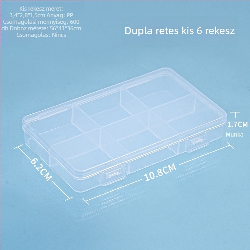 PP műanyag asztali tároló doboz osztókkal és fedéllel, porálló, 2-6 rekesz, 1 L kapacitás