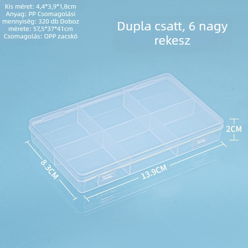 PP műanyag asztali tároló doboz osztókkal és fedéllel, porálló, 2-6 rekesz, 1 L kapacitás