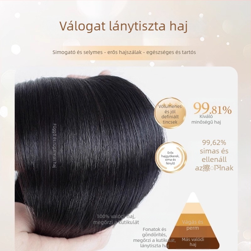 Női paróka valódi emberi hajból, rövid, egyenes fazon, modell 1041, mechanikus kivitelezés, festhető és göndöríthető, ad volument és elfedi az őszülést