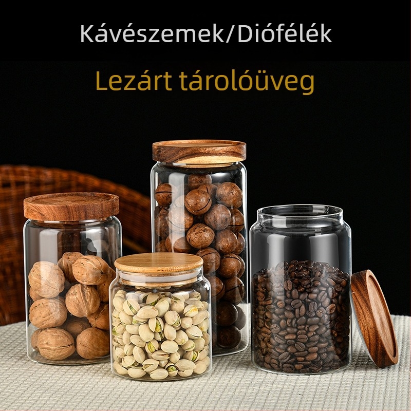 Személyre szabott lezárt üveg élelmiszer-tároló – kerek üveg kávébabok és gabonafélék számára, 501-800 ml