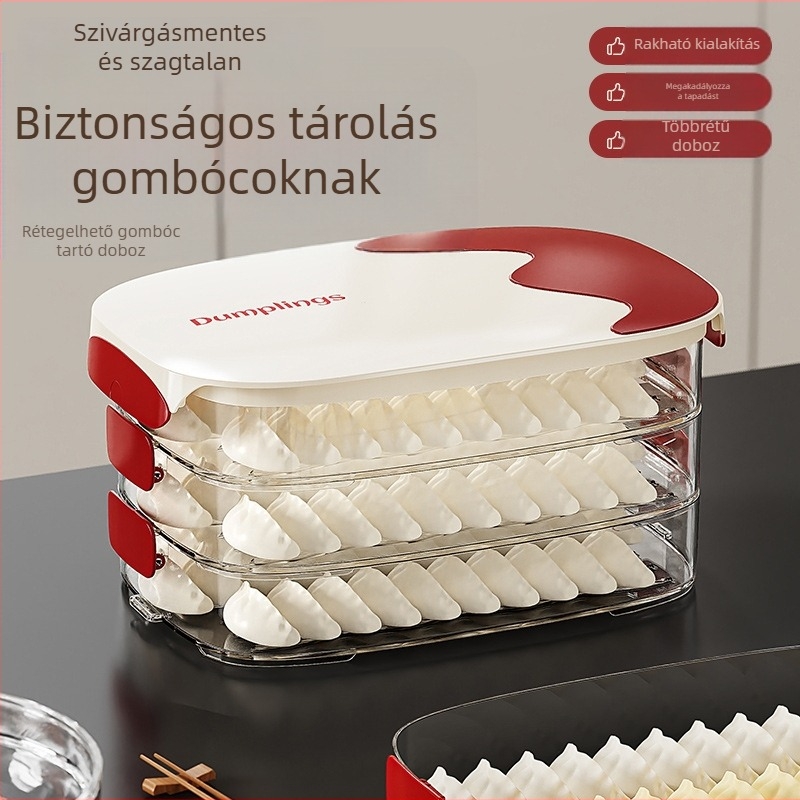 Dumpling doboz — élelmiszer-minőségű műanyag, zárható tárolás, alkalmas dumplingokra, gőzölt bao, steakek, karajt szeletek, sushi, zöldségek