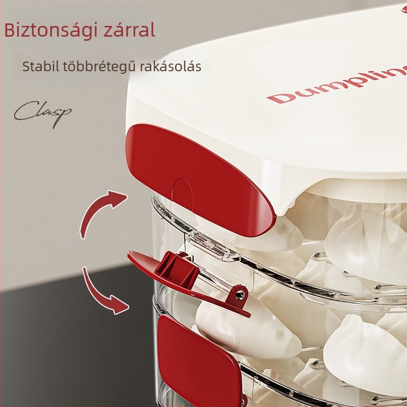 Dumpling doboz — élelmiszer-minőségű műanyag, zárható tárolás, alkalmas dumplingokra, gőzölt bao, steakek, karajt szeletek, sushi, zöldségek