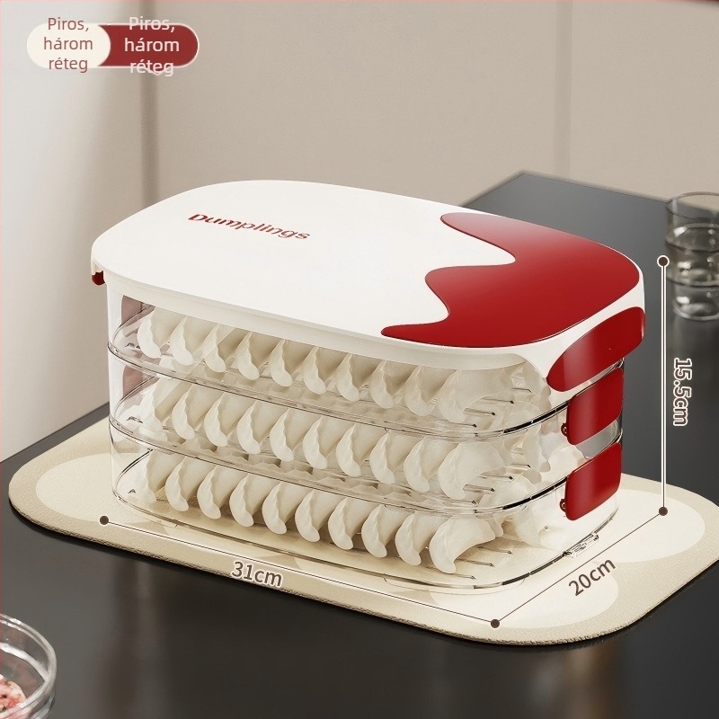Dumpling doboz — élelmiszer-minőségű műanyag, zárható tárolás, alkalmas dumplingokra, gőzölt bao, steakek, karajt szeletek, sushi, zöldségek