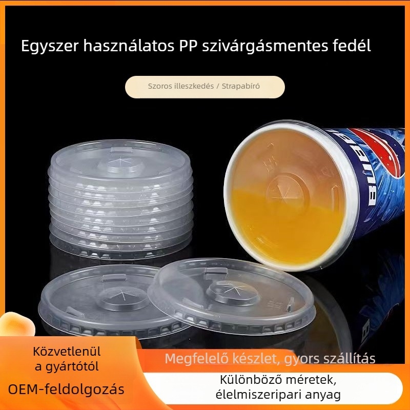 Egyszer használatos, átlátszó, vastagított PP pohárfedél tejes tea- és kávés poharakhoz, logónyomás lehetséges, 1000 darabos csomag