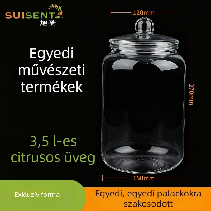3,5 L átlátszó PET tárolóedény, légmentesen záródó fedéllel, ideális száraz mandarinhéjra, kínai gyógynövényekre és teára – élelmiszer-minőségű, széles nyílású