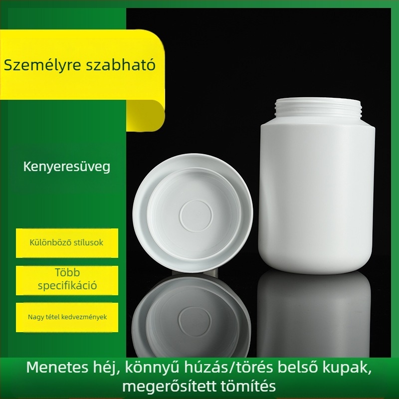 HDPE műanyag tégely fehérjeporhoz széles nyílású és fedéllel, 900 ml kapacitású, egészségügyi és gyógyszeripari csomagoláshoz, Xianglin márka