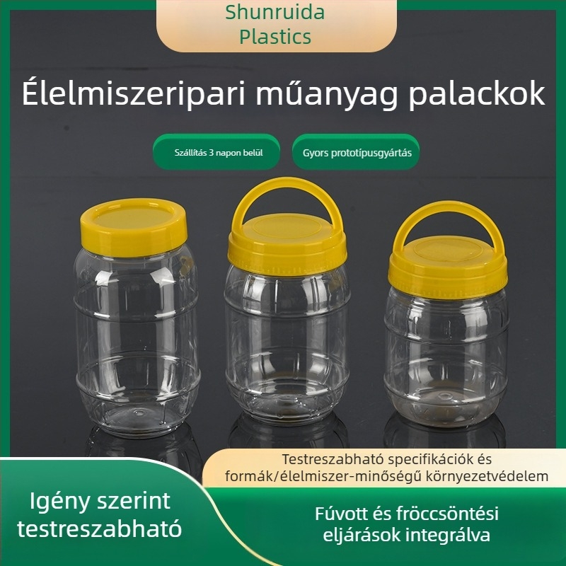 Vastagított átlátszó műanyag tárolóüveg zárófedéllel, élelmiszer-minőségű, nagy kapacitású, lekvárhoz, csili szószhoz és savanyúsághoz