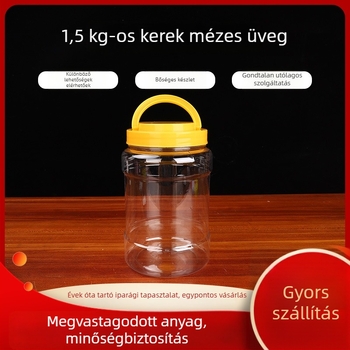 PET tároló palack széles nyakú, 1,5 kg kapacitású, zárható fedél, műanyag anyag