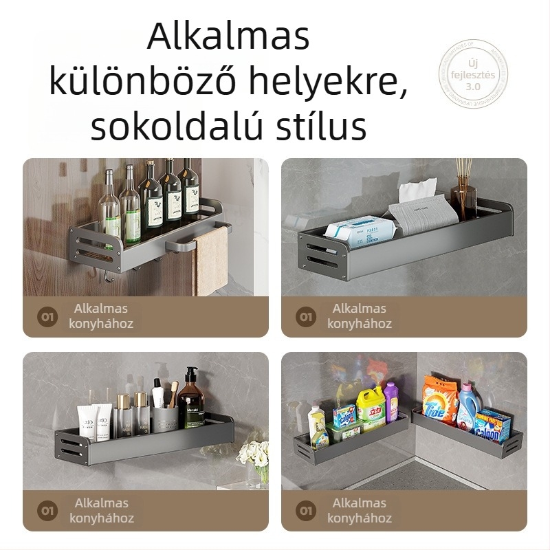 Fali konyhai tároló — többfunkciós, telepítés nélkül, kés- és fűszer tartó, evőpálcák tárolóval, Space Aluminum