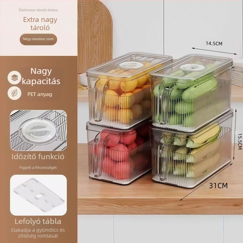 Hűtőszekrény tároló doboz – PET anyag, egyszerű és modern stílus, tojás és zöldség szervező, Rangi márka