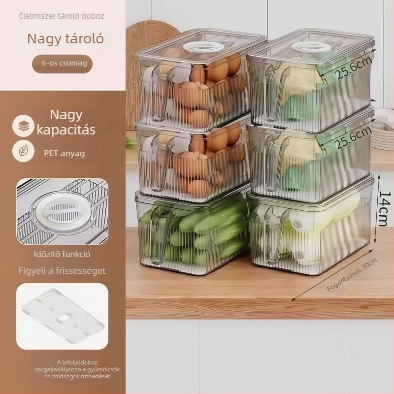 Hűtőszekrény tároló doboz – PET anyag, egyszerű és modern stílus, tojás és zöldség szervező, Rangi márka