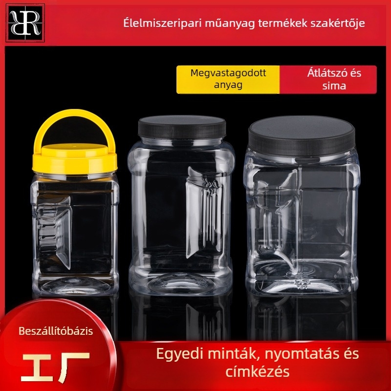 Széles szájú PET műanyag palack, élelmiszer-minőségű, zárt, offset nyomtatás, kapacitás 720–1800 ml, szájadék átmérő 87–110 mm, falvastagság 1 mm