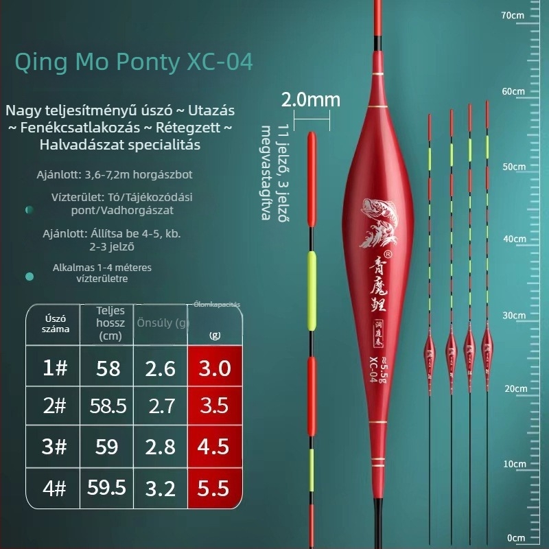 Nagyhalas pontyozó úszó, vastított, magas láthatóságú csúccsal, robusztus felső, hosszú dobásokhoz