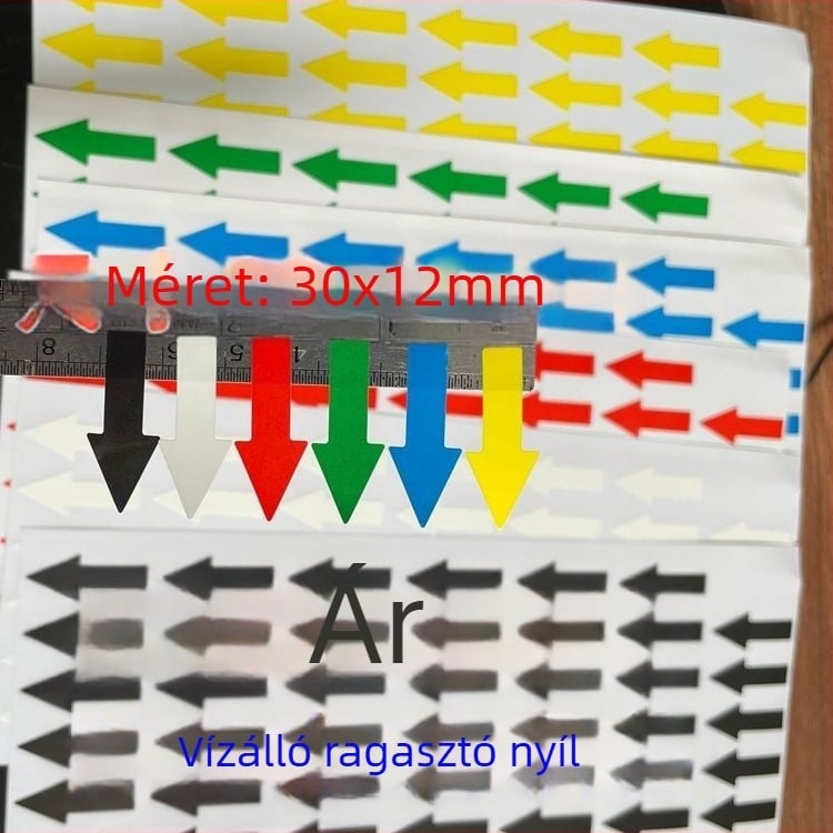 500 darab piros nyíl matrica irányjelzőkhöz, öntapadós, vízálló, fényes PVC felülettel