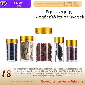 Akril egészségügyi palack alumínium kupakkal, PC műanyagból, kapszula- és teakeverő tartály, átlátszó zárt edény