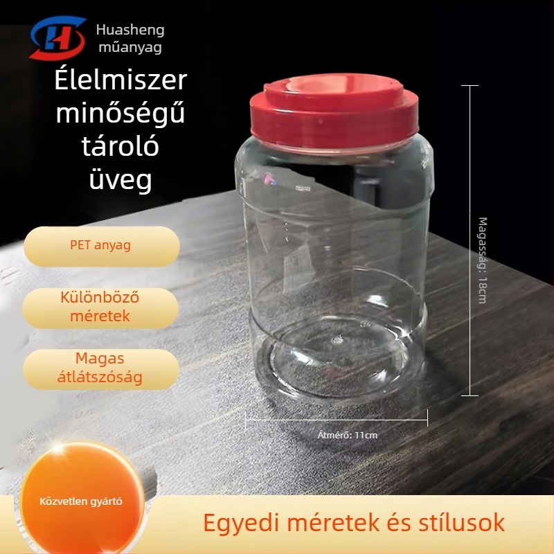 Átlátszó PET műanyag edény fedéllel, 1400 g kapacitás, Ø110 mm × 180 mm