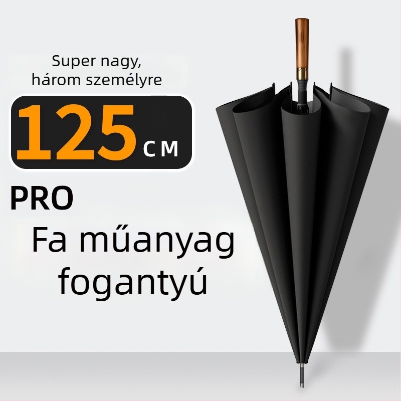 Hosszú nyeletű férfi esernyő görbe fabnyéllel – megerősített váz, 24 bordás, félautomata nyitás, 190T anyagú szövet
