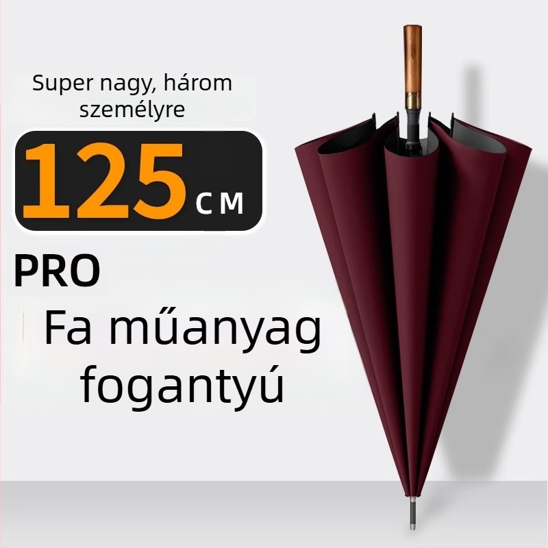 Hosszú nyeletű férfi esernyő görbe fabnyéllel – megerősített váz, 24 bordás, félautomata nyitás, 190T anyagú szövet