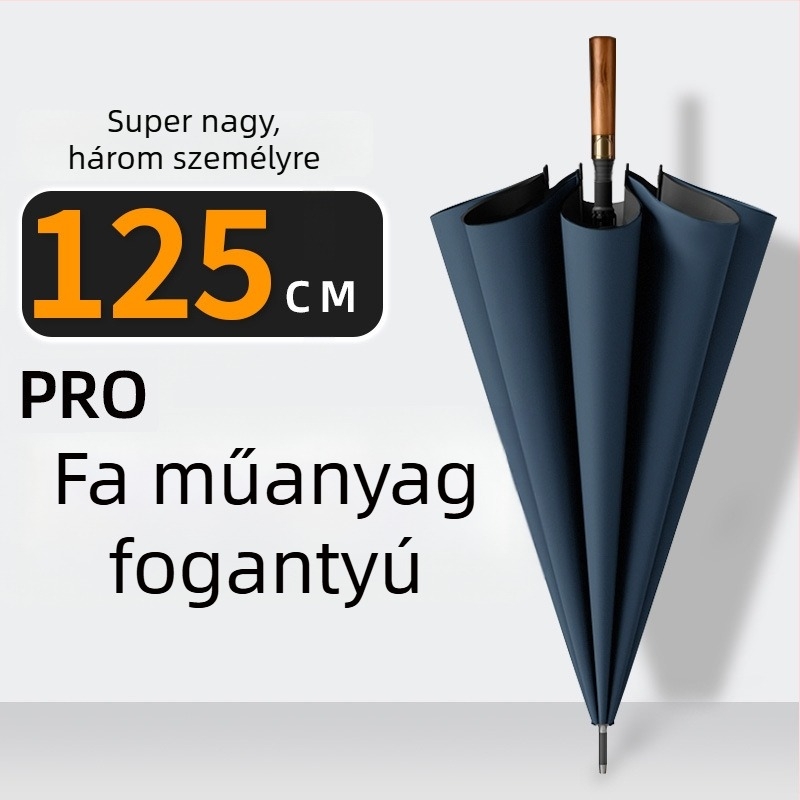 Hosszú nyeletű férfi esernyő görbe fabnyéllel – megerősített váz, 24 bordás, félautomata nyitás, 190T anyagú szövet
