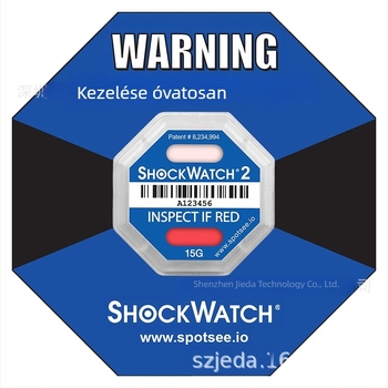 Shockwatch2 nyolcszögletű PVC öntapadós címke ütésvédelmi jelöléshez, hőnyomtatás, vastagság 5