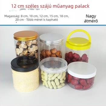 12Cmpet Élelmiszer-minőségű műanyag edény, kerek, egyenes oldalú, fedéllel