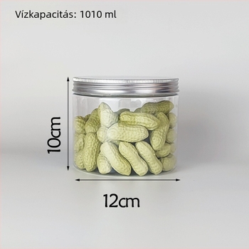 12Cmpet Élelmiszer-minőségű műanyag edény, kerek, egyenes oldalú, fedéllel