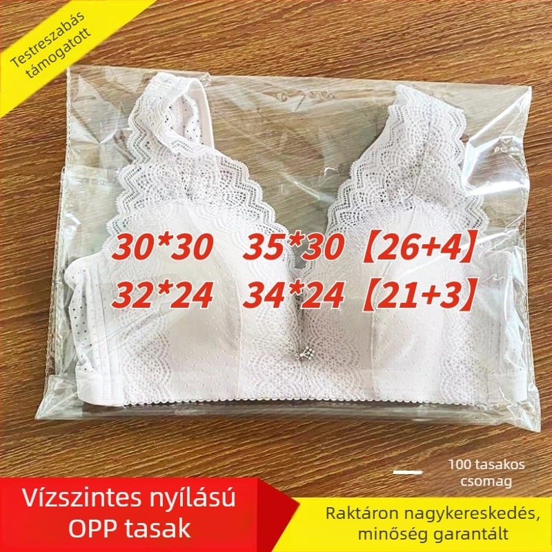 OPP önzáró fehérnemű csomagoló taska, vízszintes nyitású, porvédő laminált fóliás taska.