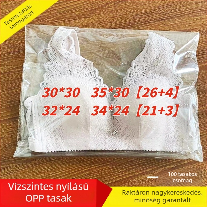 OPP önzáró fehérnemű csomagoló taska, vízszintes nyitású, porvédő laminált fóliás taska.