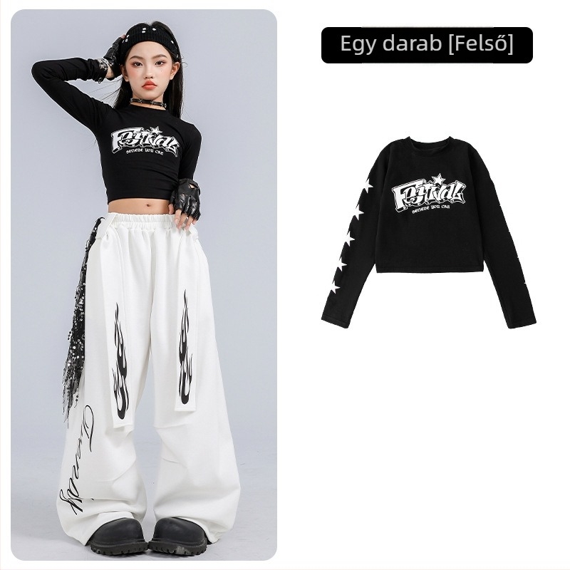Gyerekeknek szóló jazz tánc kostüm, crop top és hosszú ujjú, koreai stílusú, pamut anyagból, 8 éves kortól