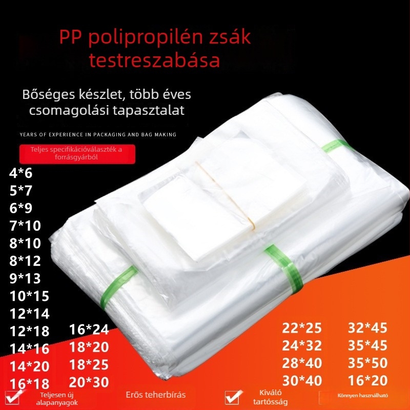 Átlátszó PP polipropilén tároló tasak kartonbetéttel, lapos nyílással, nedvességálló