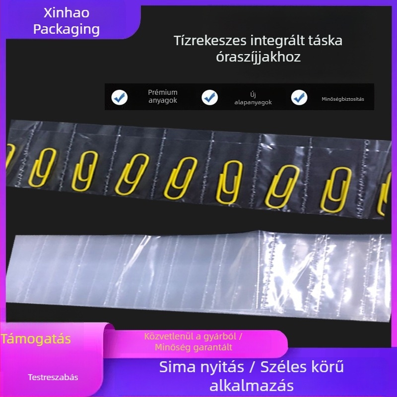 PE tíz rekeszes átlátszó műanyag tasakok, sík szájú, rácsos dizájn