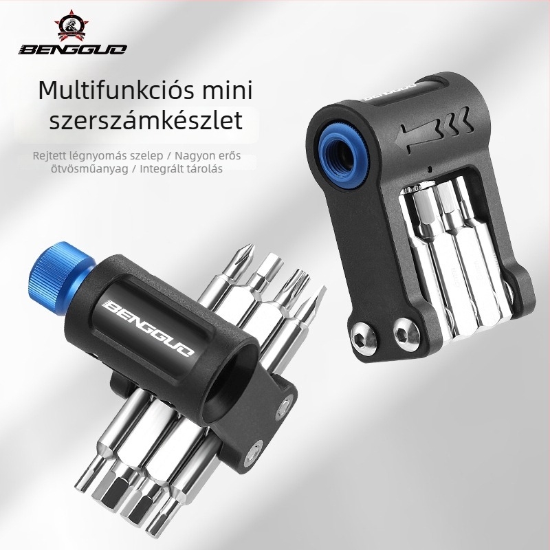 Mini kerékpárjavító eszköz CO2-s inflatorral – hordozható kombinált készlet Bunguo (Cr-V acél; alumínium ötvözet; műszaki nylon 6+30% GF)