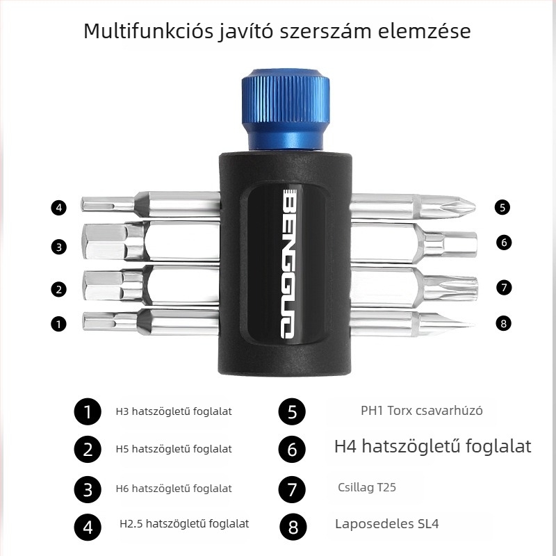 Mini kerékpárjavító eszköz CO2-s inflatorral – hordozható kombinált készlet Bunguo (Cr-V acél; alumínium ötvözet; műszaki nylon 6+30% GF)