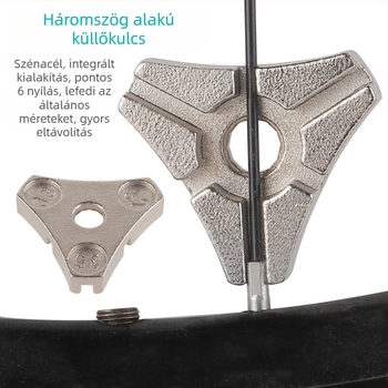 Kerékpár küllőkulcs, 6‑lyukú, szénacélból készült, terepbringákhoz