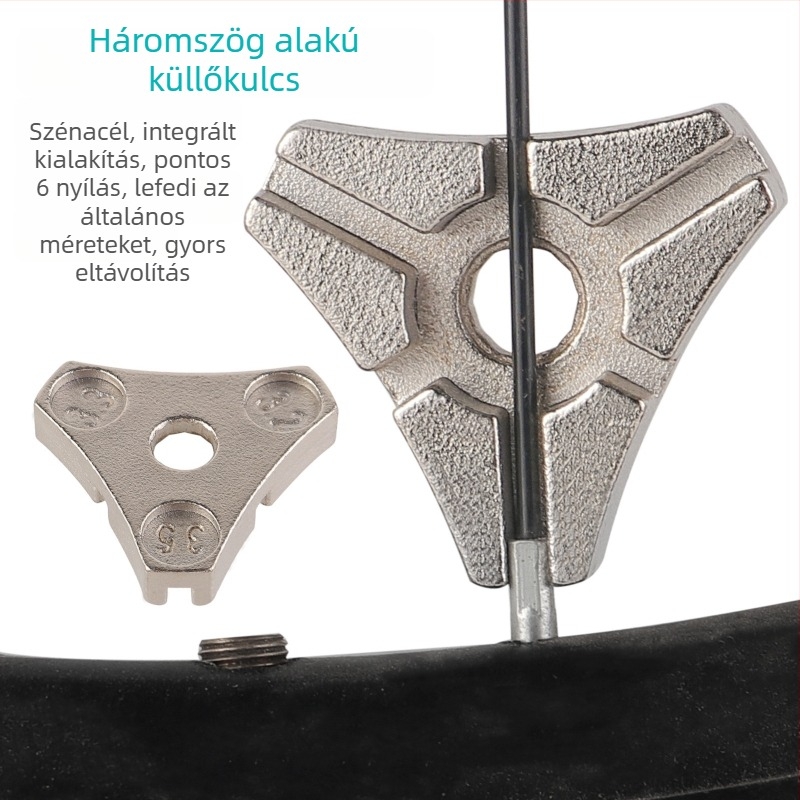 Kerékpár küllőkulcs, 6‑lyukú, szénacélból készült, terepbringákhoz