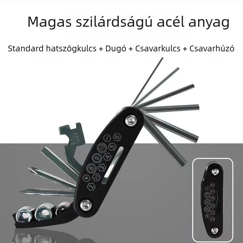 16-in-1 összetett, hajtogatható csavarbehajtó készlet motorkerékpár és elektromos kerékpár javításához, #45 acélból