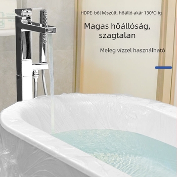 Extra nagy, egyszer használatos meleg forrás medencés fólia – vastagított belső burkolat privát fürdéshez, dupla káddal, fa vödör és műanyag fólia