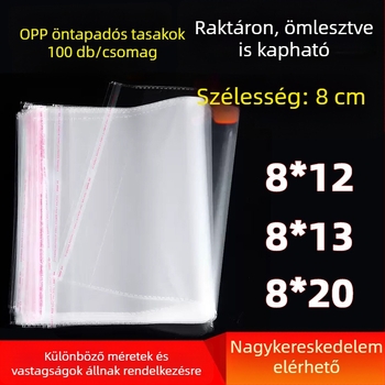 OPP önzáró tasakok, 8 cm szélességűek, polipropilén, ajándék- és üdvözlőkártyák csomagolásához, önzáró, nagykereskedelem