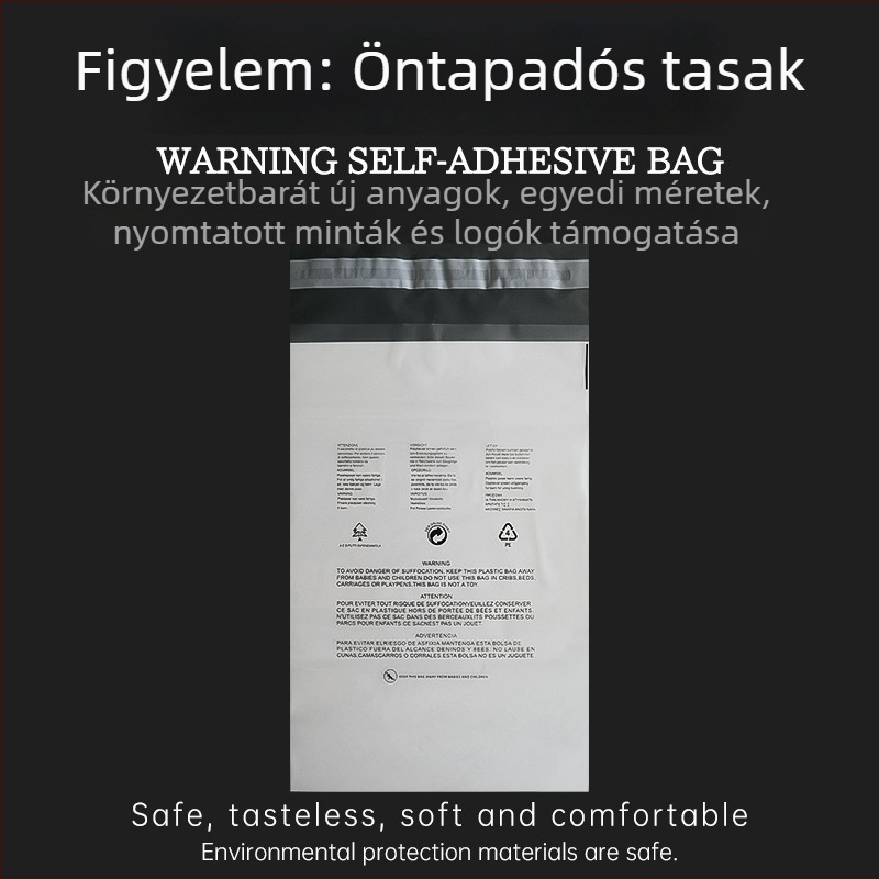PE öntapadós műanyag ruházati csomagoló zacskók figyelmeztető feliratokkal