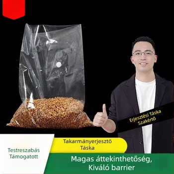 Átlátszó takarmány-fermentáló zacskó egyirányú kiáramló szeleppel, hét rétegű koextrudált PE-filmmel