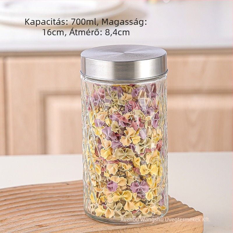 Üveges, zárható konyhai tároló – kerek, 501–800 ml, gabonák és tea számára
