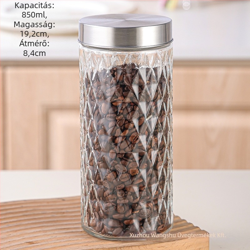 Üveges, zárható konyhai tároló – kerek, 501–800 ml, gabonák és tea számára