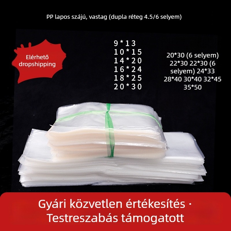 Átlátszó PP vastag filmmel készült csomagoló tasak síknyílással – belső PP vastagfilmes bélés, nedvesség- és porálló, frissesség megőrzése