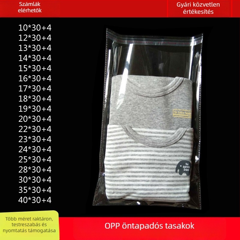 Átlátszó öntapadós OPP tasak ruhákhoz, tasak záráshoz, kis méret, 22×34, A4-es papír csomagolás