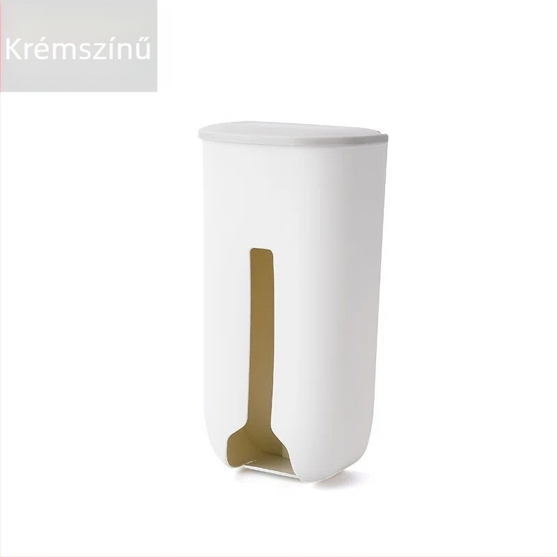 Műanyag zacskó tároló doboz, falra szerelhető, nagy kapacitású konyhai szervező, kihúzható zacskó adagolóval (PP műanyag)