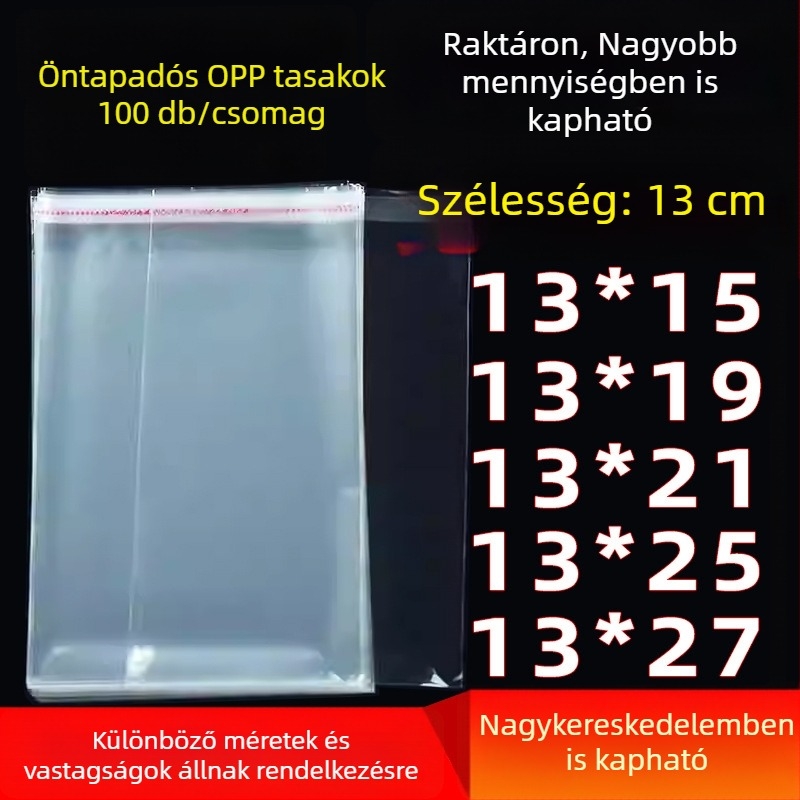 13 cm széles átlátszó OPP öntapadó tasakok képregények, manga és játékok csomagolásához