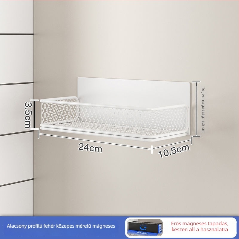 Mágneses konyhai tárolóállvány | Többcélú, egyemeletes, szénacélból, falra szívó rögzítés, Fúrás nélkül